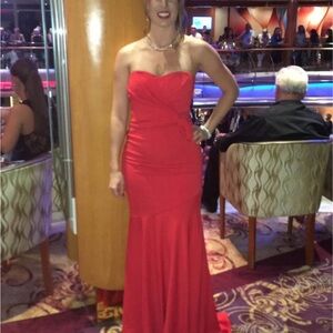 Badgley Mischka Strapless Red Gown